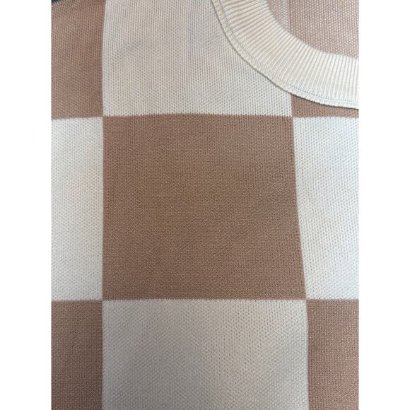 NWT Lillusory Tan/Cream Checkered Sweater Crew Neck Women's Size 2XL Oversized - Picture 6 of 7